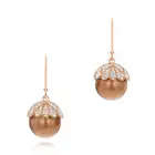 14k Hoop Earrings Simple Classic Design 14K Gold Top Quality Brown Pearl Hoop Pendant Earrings For Women