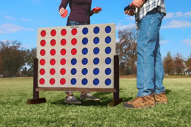 Idea Nova Outdoor Wooden Four in A Row Party Games, Classic Lawn Game, Backyard Game for family gathering and kids play