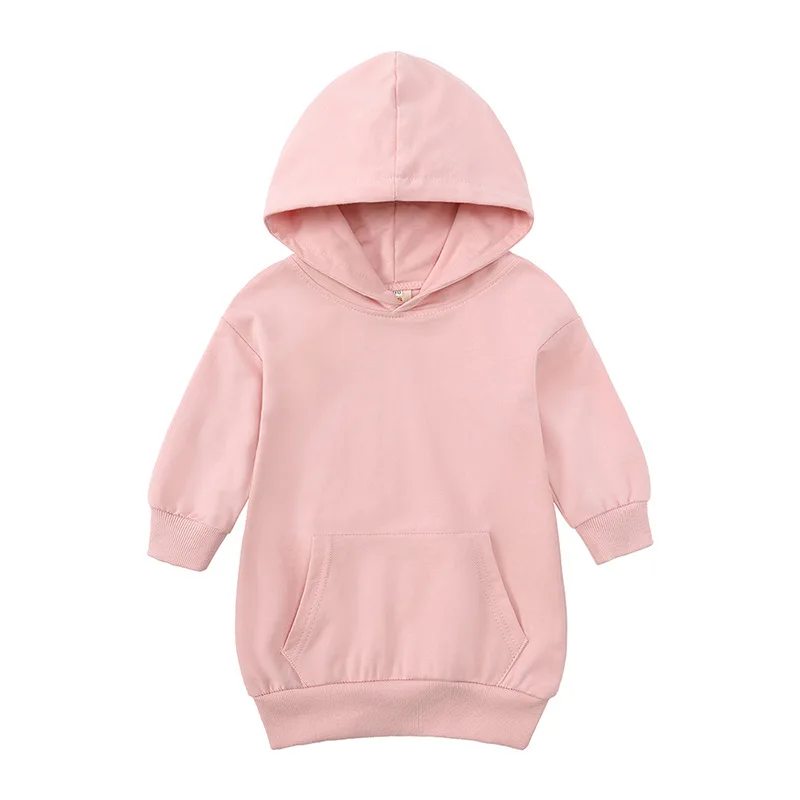 Trendy fashion casual candy-color toddler girls pullover hoodie mid-length children clothes kids plain hoodies