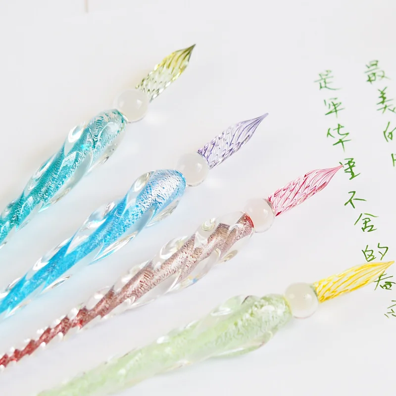 Crystal Glass Dip Pen Fountain Pen With Colorful Promotional Signatures Pen for Gift