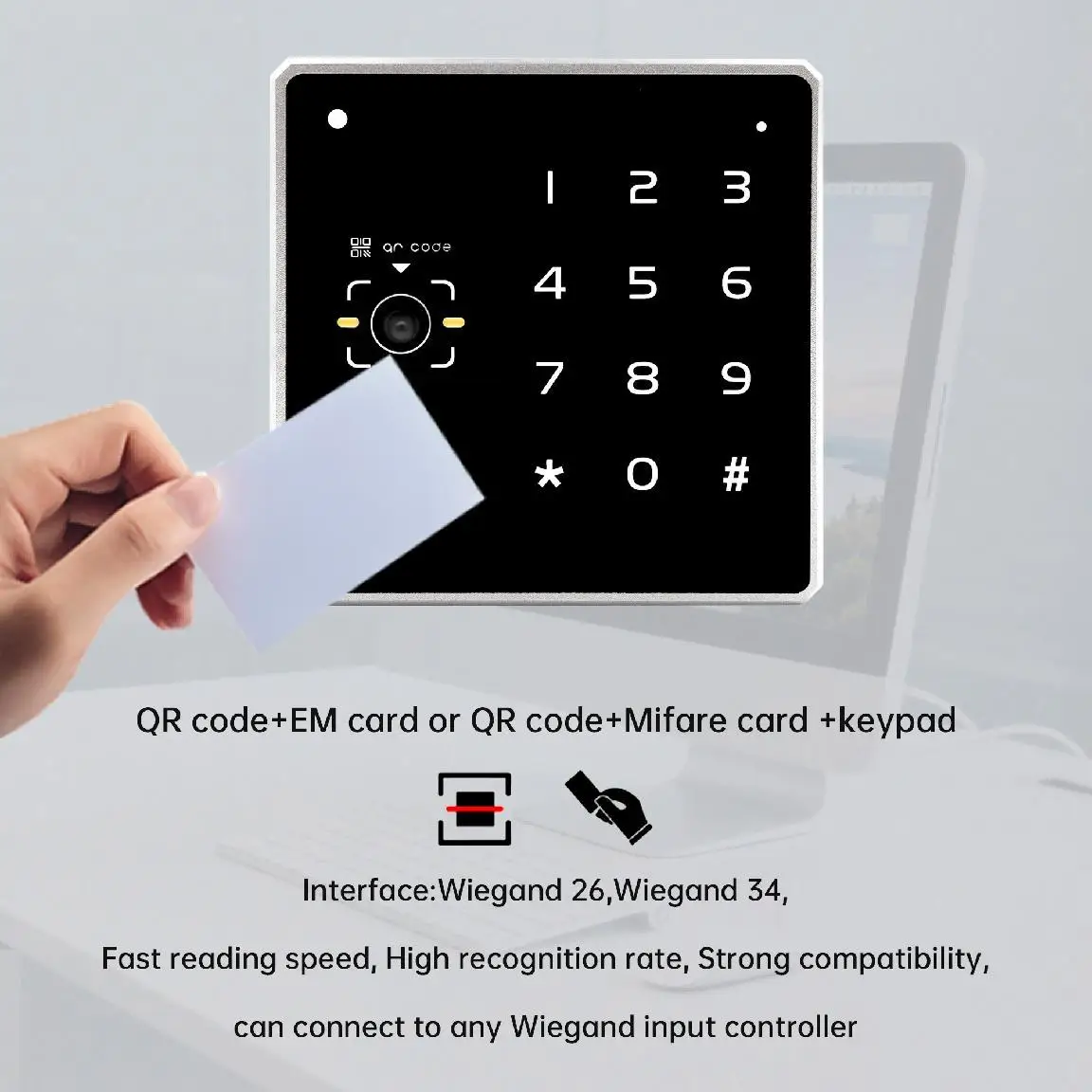 Metal Keypad QR Code Reader Password Access Control 2D Card Reader Wiegand26/34 Contactless Card Reader