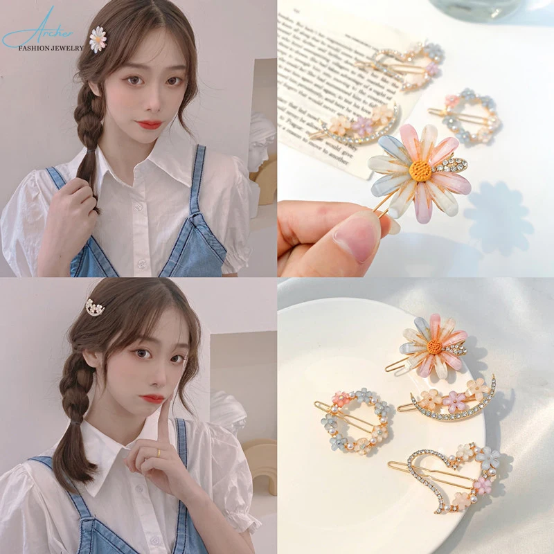 South Korea fashion new ins net red flower sen with crystal hair card simple hair decoration bangs top clip