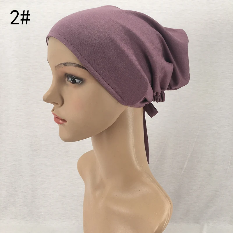 Premium satin silk lined underscarves muslim ruched cotton jersey stretch tie back underscarf hijab caps