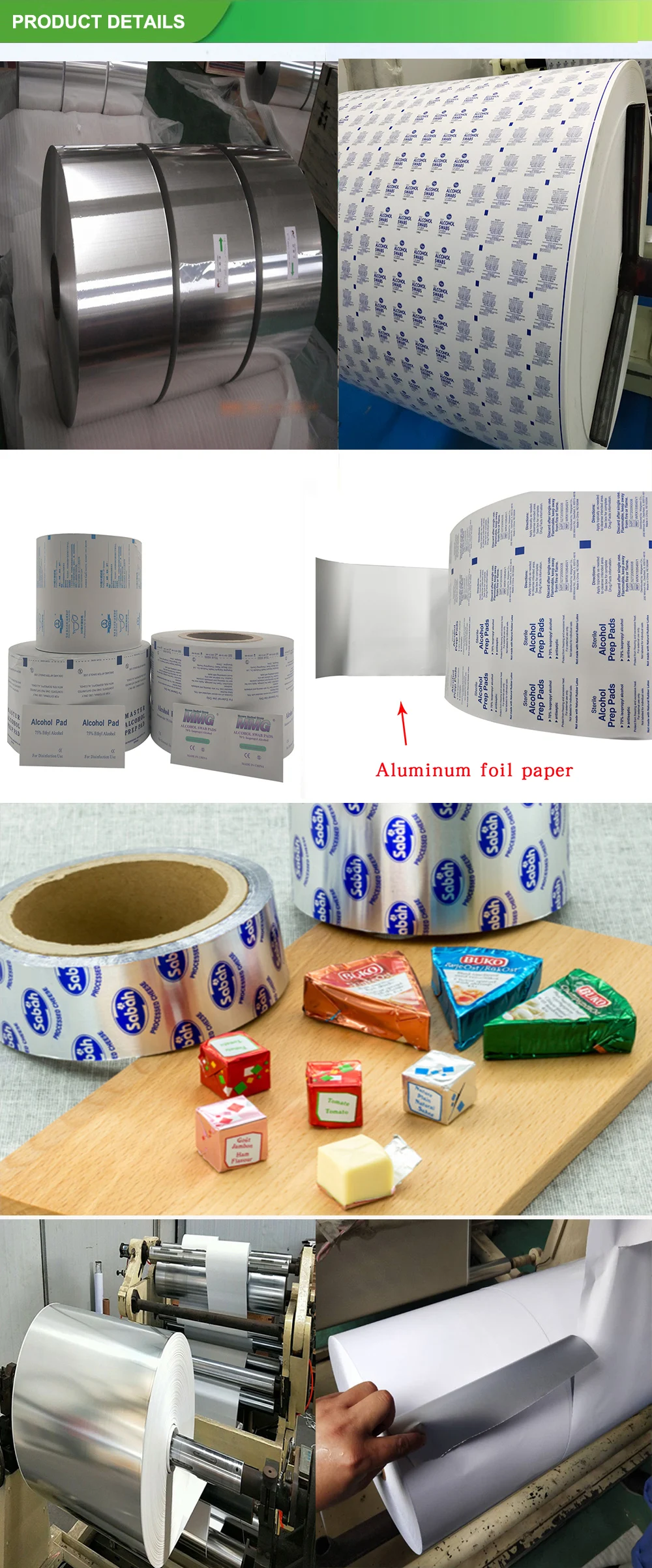 Papel laminado de papel de aluminio para envoltura de mantequilla Envoltura de hamburguesa Fondos de cono de helado