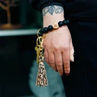 Silicone Charms Fashion Teething Silicone Beads Wooden Eye Charms Bangle Bracelet With Leather Tassel