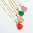 Jade Pendant Stainless Steel Crystal Laughing Religious Maitreya Carved Jade Buddha Pendant Necklace