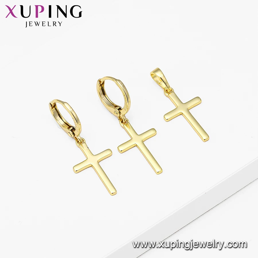 65839 xuping fashion rosary style religion jewelries cross earring and pendant set for women