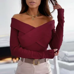 Boutique Wholesale Design Women's One Shoulder Long Sleeve Knit Fitted Top