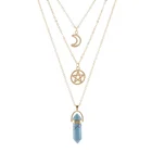 Charm Moon Pentagram Hexagonal Column Multi Layered Alloy Chain Choker Charm Pendant Necklaces For Women