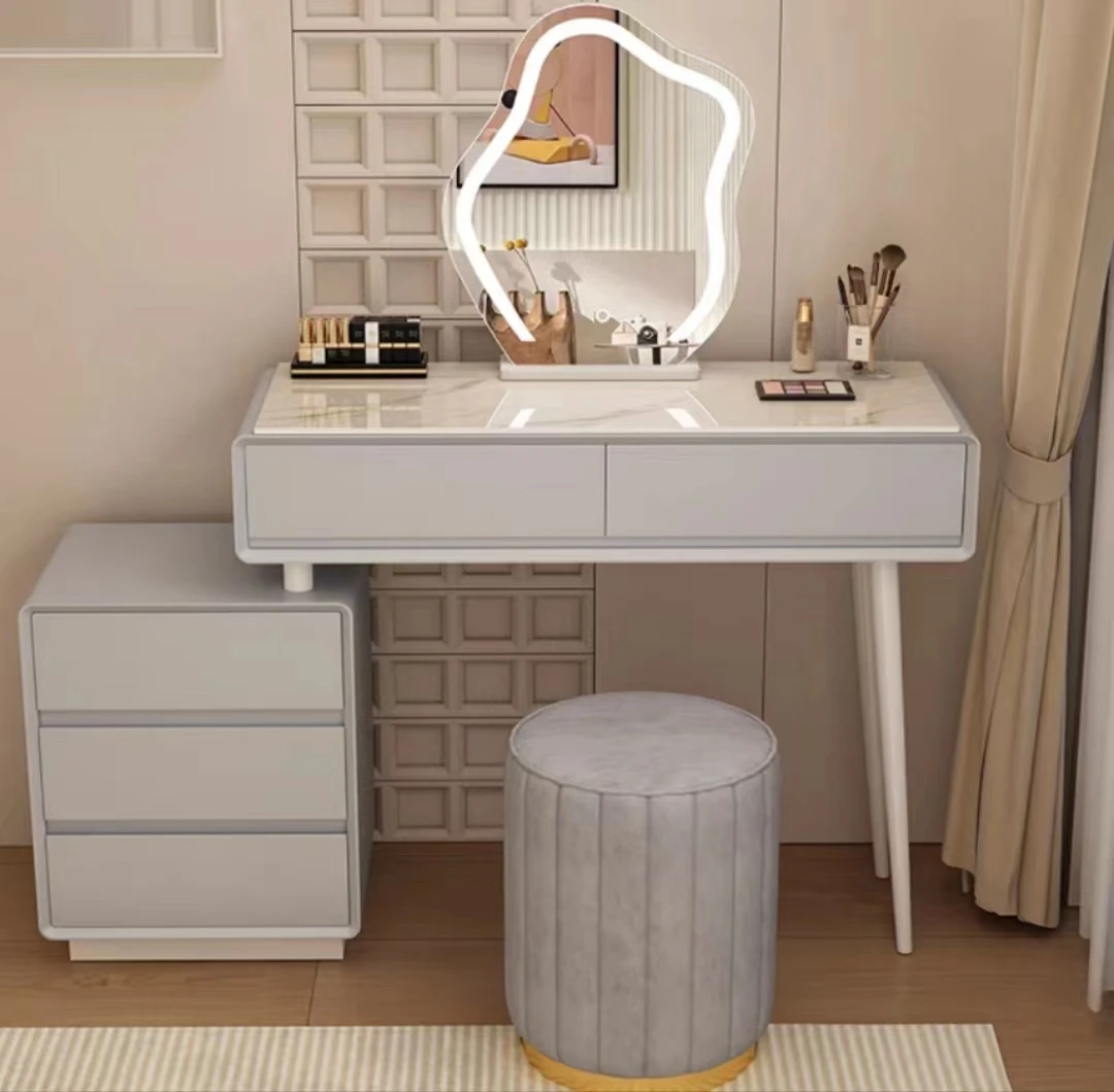 Modern Furniture Hotel Apartment Bedroom Set Adjustable Dressing Table With Mirror Wooden Make Up Table With Led Light