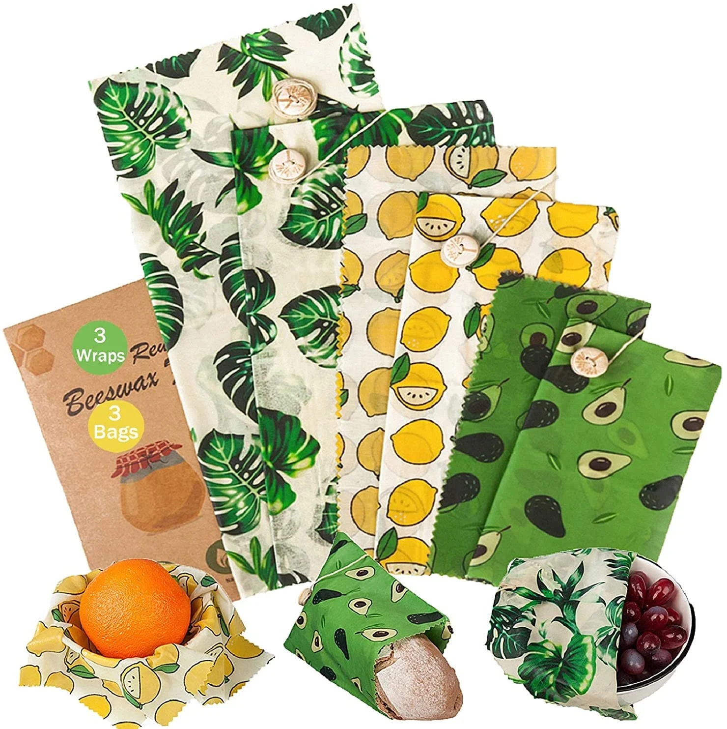 Zero Waste Eco Friendly Vegan Beeswax Food Wrap Reusable Custom Printed