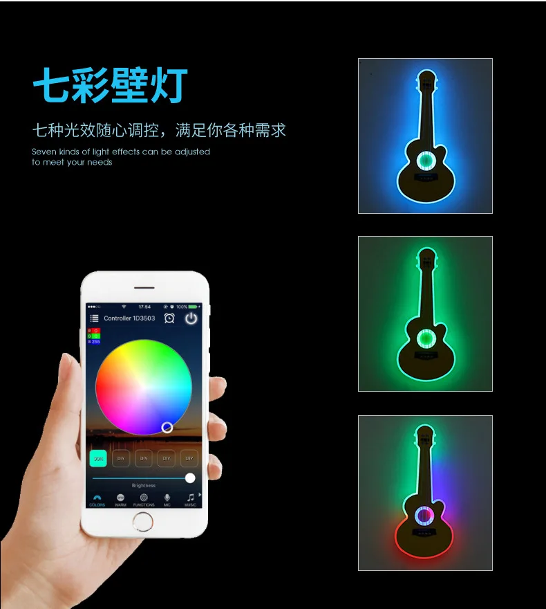 Children Guitar Ceiling Lamp Remote Control Kids Room Bar Home Party Dimmable Atmosphere RGB Led Ceiling Chandelier