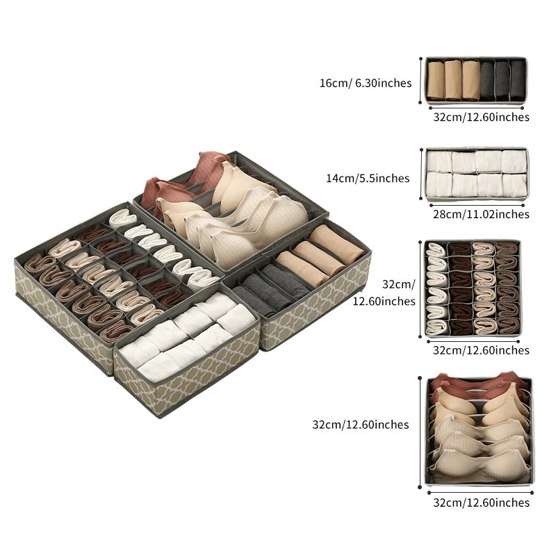 Drawer Organizer Clothes 4 PCS Set Foldable Underwear Organizer and Wardrobe Closet Storage Box for Socks