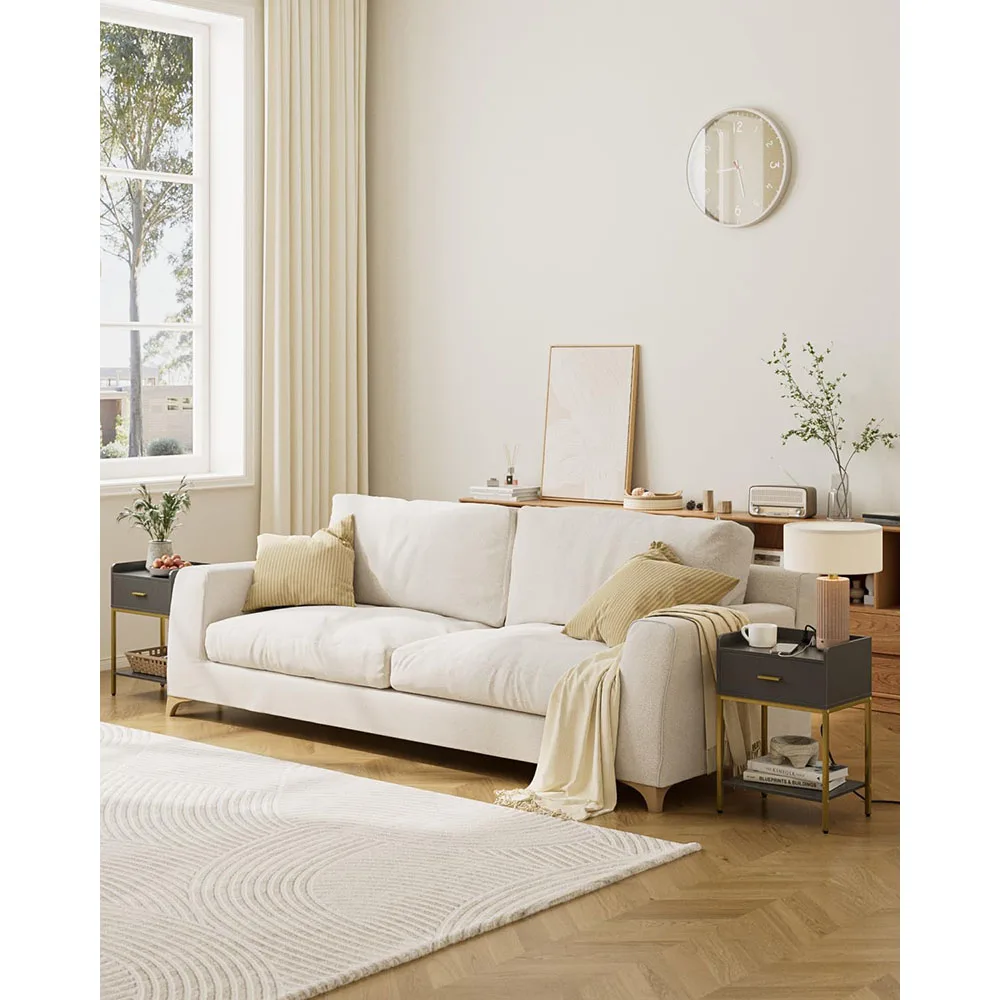 Modern Wood Nightstand Charging Station 3-Tier Storage Drawer Shelf for Bedroom & Living Room Grey supplier