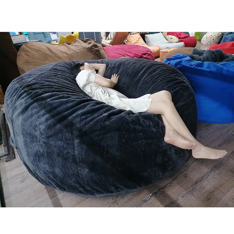 Extra Large Bean Bag Cover 7ft Foam Filled Living Room Sofa Faux Fur ...
