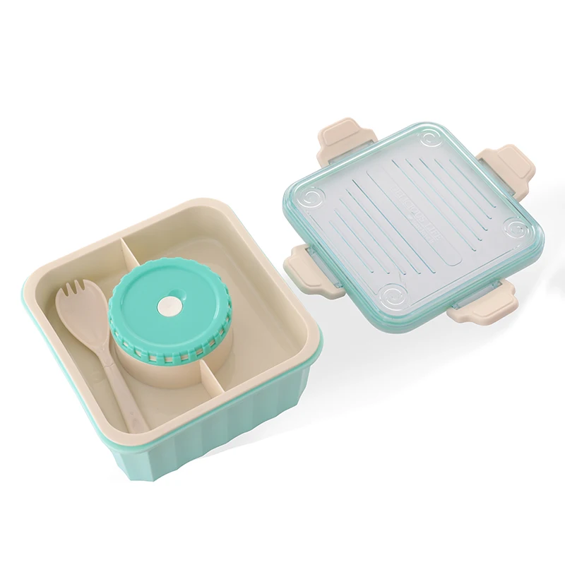 Customized Color 2.15L Bento Plastic Food Container Lunch Box 2 grids with Soup Bowl and Handle