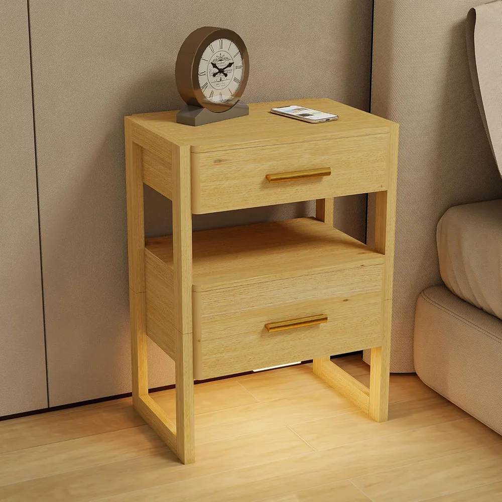 Modern Wood Nightstand Motion Sensor Night Light Wooden Bedside Table End Table for Home Use Sofa Side Table Storage Drawer supplier
