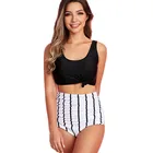 Beachwear Woman Black Striped 2 Pieces Fitness Swimsuit Women Thong Bikini Set Beachwear Swimwear