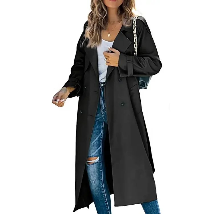 Women's Trench Coat Long double breasted Fall Fashion 2023 Classic lapel slim-fit coat with belt