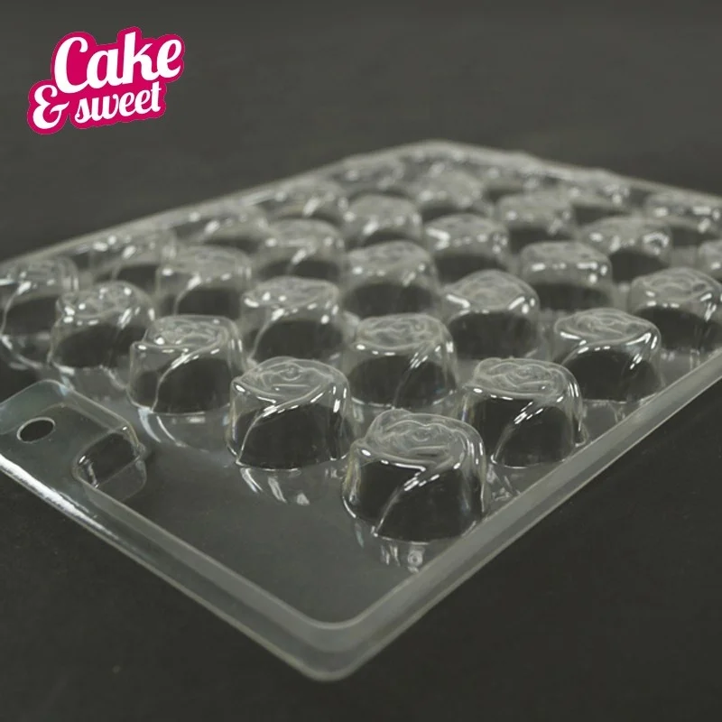 Christmas custom baking pastry candy 30 cavity non stick 3d rose flower shape plastic polycarbonate chocolate mold