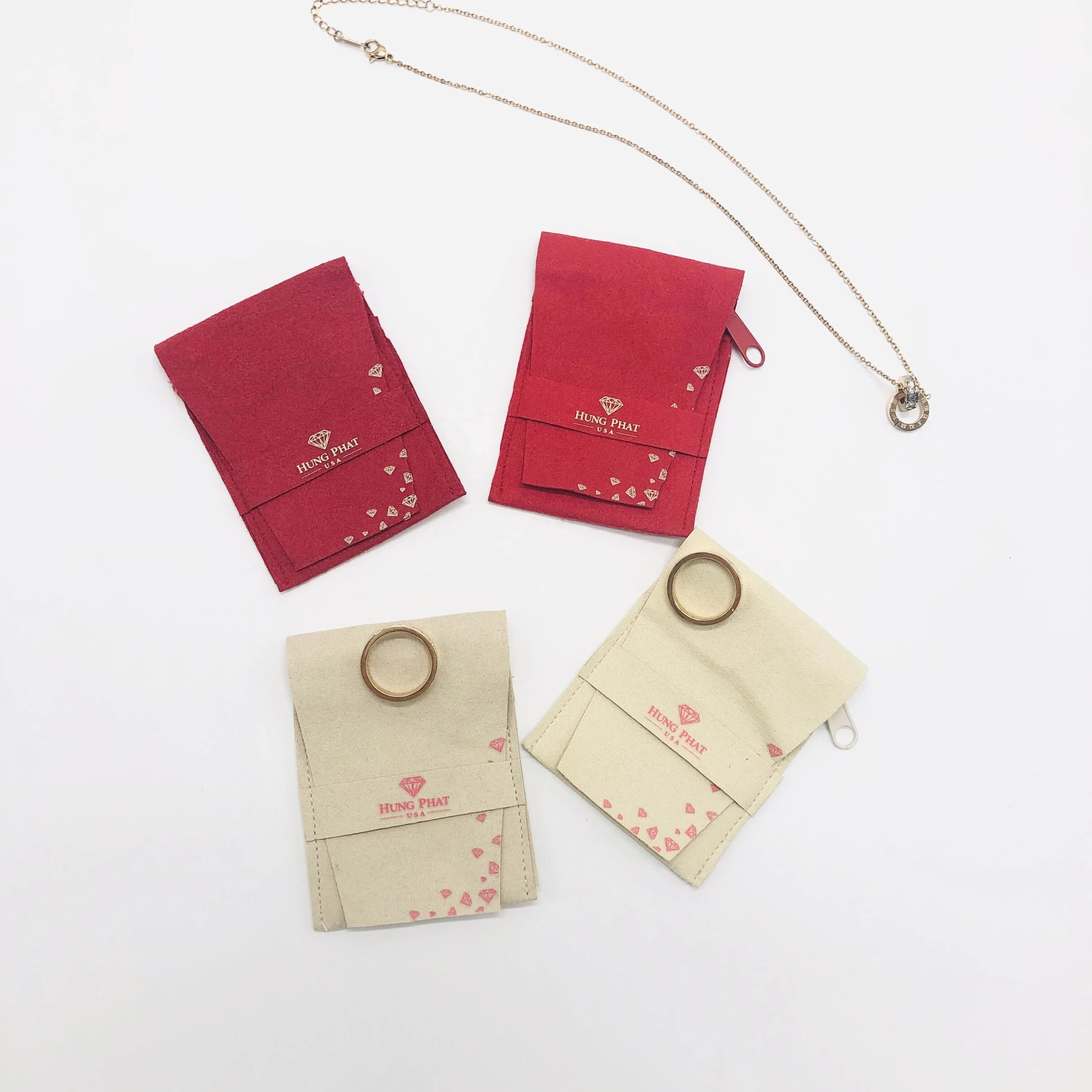 Custom Logo Printed Small Microfiber Jewelry Envelope Pouch Luxury Suede Microfiber Envelope Gift Jewelry Bag