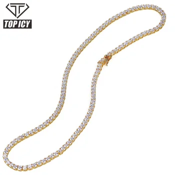 5mm Round Cut Iced Out Cubic Zirconia Tennis Link Chain Hiphop Top Quality CZ Box Clasp Diamond Gold Necklace Women Men Jewelry