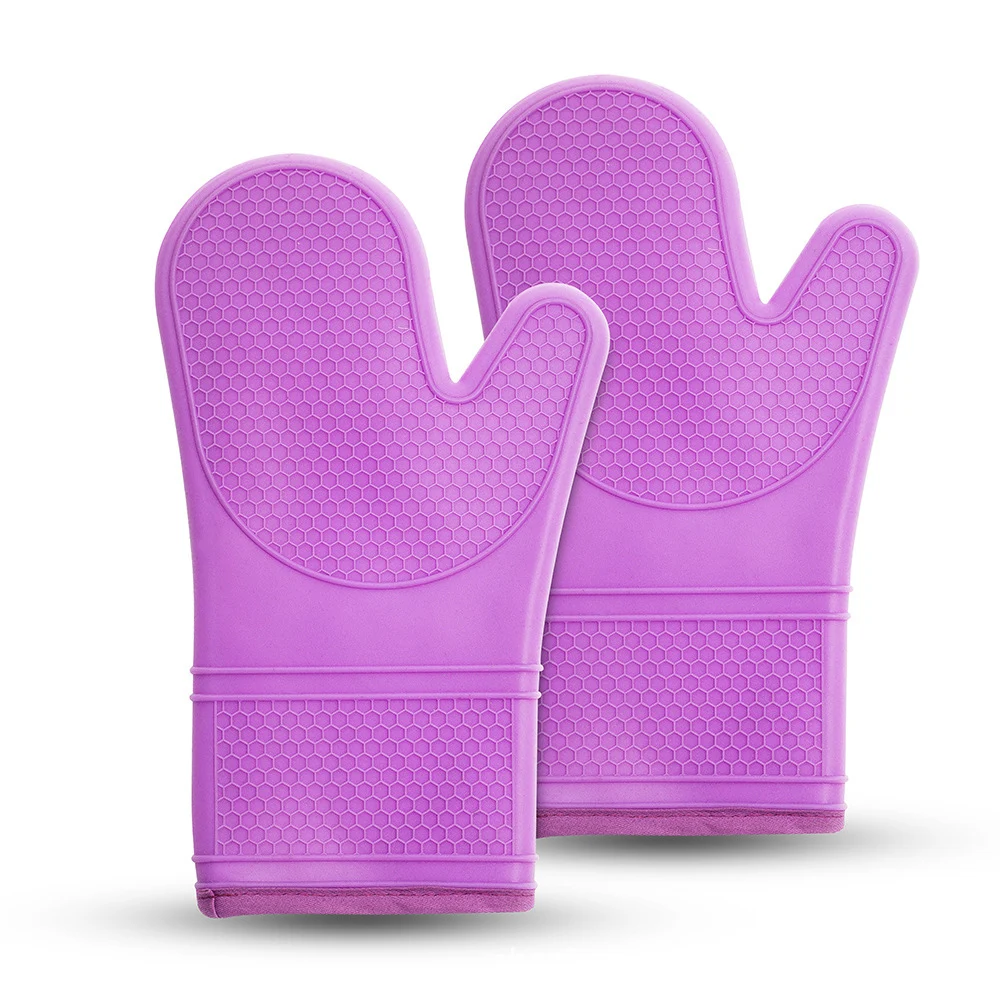 Heat Resistant Silicone Oven Mitts Set Soft Quilted Lining Extra Long Waterproof Flexible Gloves for Cooking and BBQ Kitchen