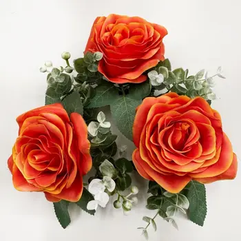 Valentine's Day Red Rose Candle Rings Wreaths Artificial Flowers with Green Leaves Table Centerpiece for Wedding Home Party