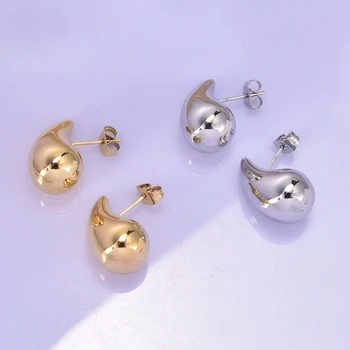 High polishing tarnish free water drop earrings 316 stainless steel earrings 18k gold plated fashion jewelry earrings