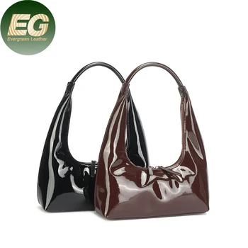 EMG6653 patent leather handbag designer inspired black luxury genuine custom ladies vintage small women shoulder underarm bag