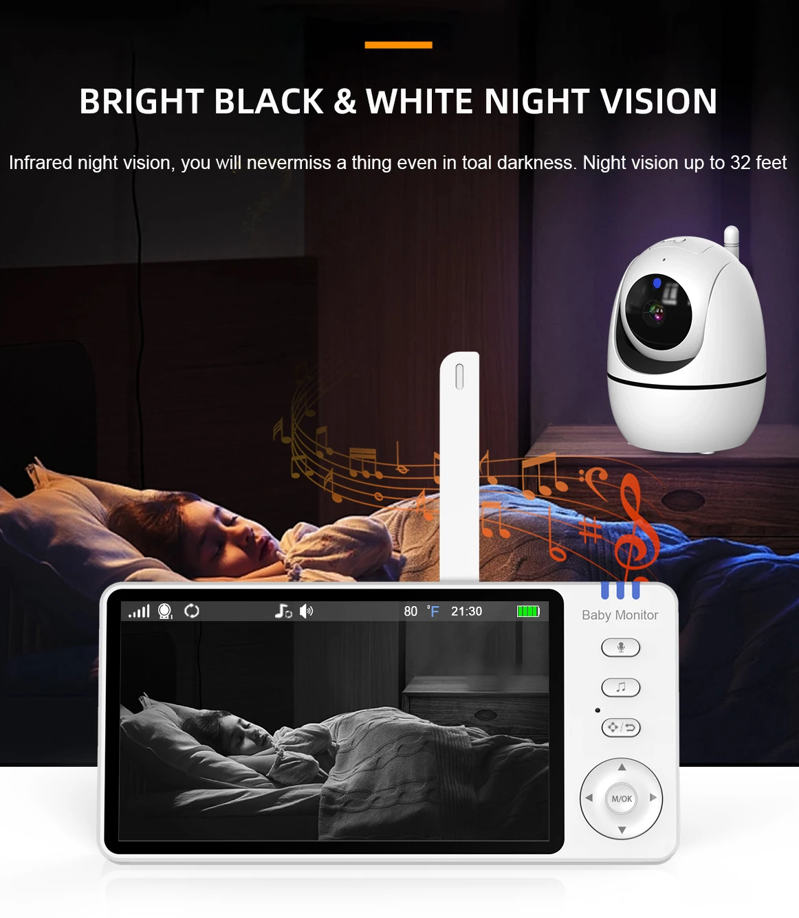 Most Popular Baby Monitor Camera 5 Inch Infrared Night Vision Feeding Timer Temperature Detection 3500mah Battery Baby Monitor