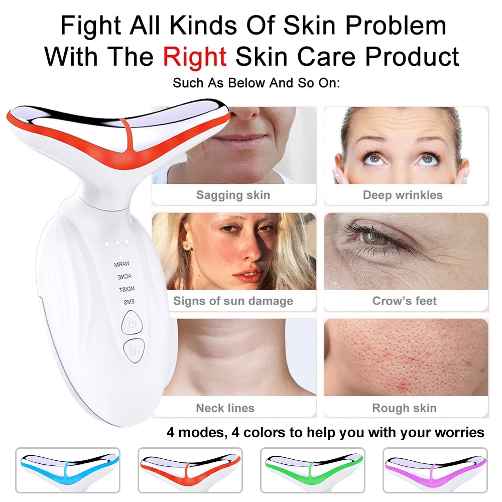 Skin Care Ems Facial Lifting Device 4 Colors Led Therapy Neck Face Beauty Wrinkle Remover Beauty Tools Neck Lift