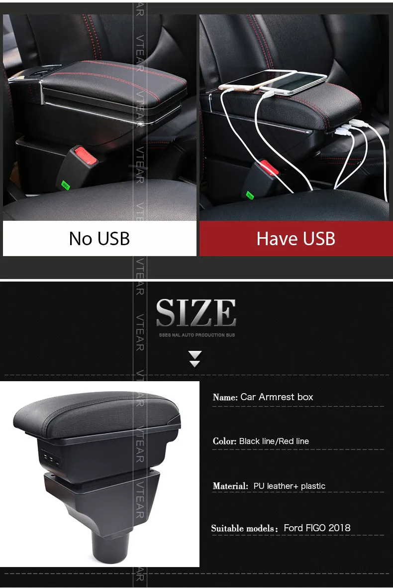 Vtear Auto Armrest Interior Center Console Storage Box Arm Rest