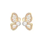 Pearl New White Pearl Earrings French Zircon Butterfly Pearl Stud Earrings For Women 2021