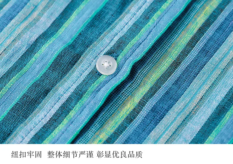 Refreshing Japanese Striped Long-Sleeved Shirt Linen Men