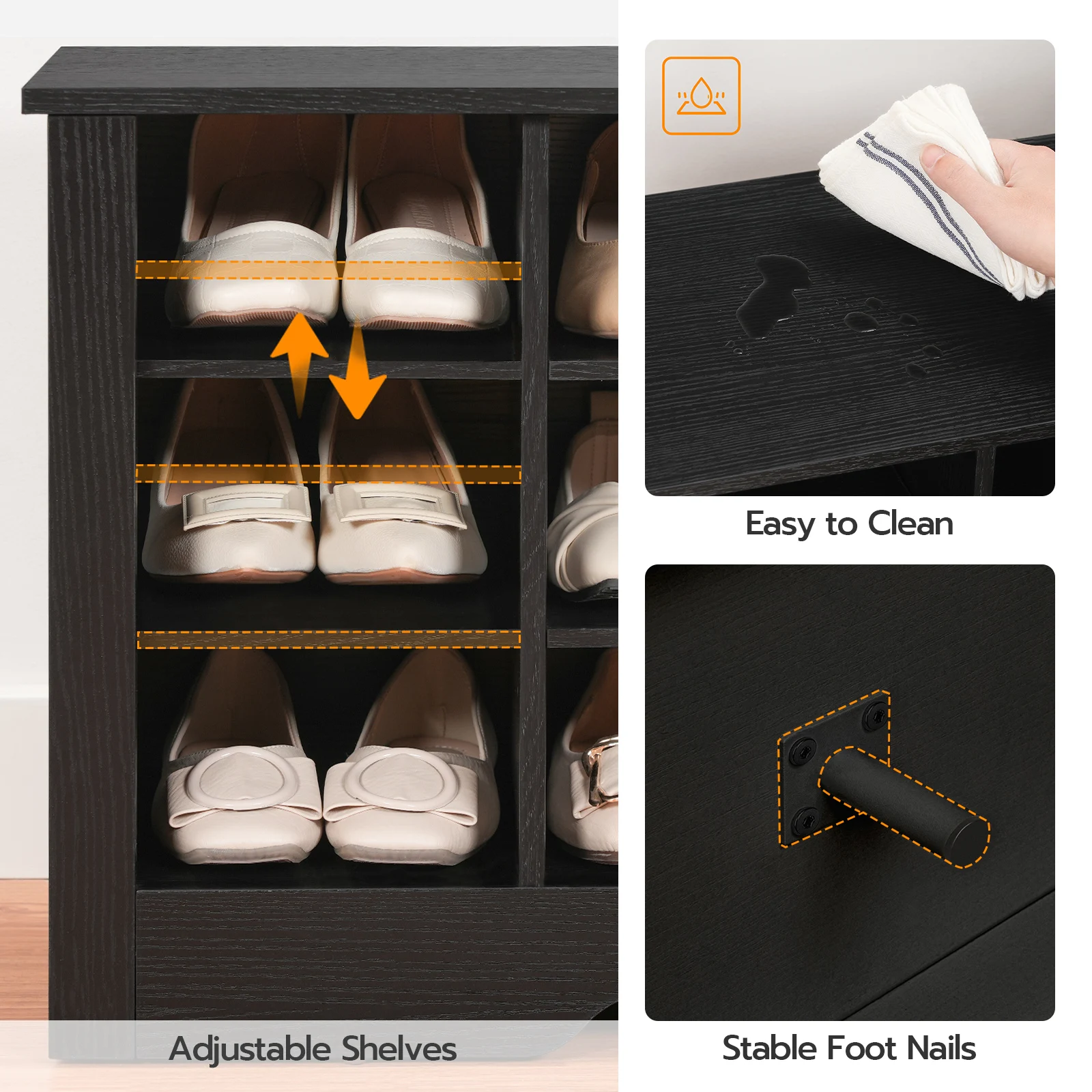 Wholesale Black Wooden Hallway Entryway Shoes Storage Bench Large Shoe Cabinet With 18 Cubbies Seat Shoe Organizer Bench Long