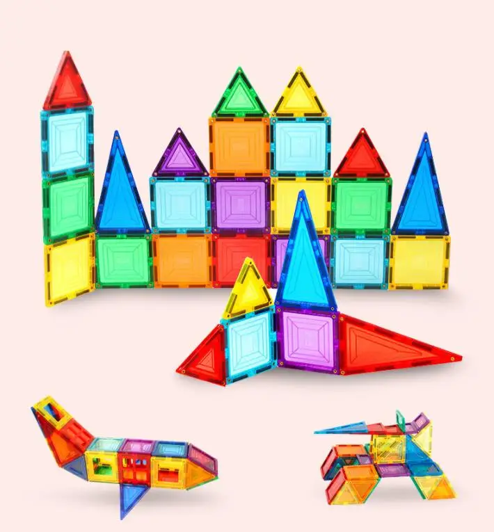 DIY STEM Magnetic Stacking Maze Construction Kit Magnet Building Tiles Toys Set of 100 Blocks 3D Magnetic Blocks for Kids