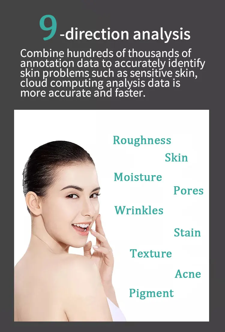 Professional Skin Analysis Machine AI 3D Facial Skin Scanner for Sale 11 Upgrade your consultation accuracy with our AI Skin Analysis Machine. Featuring 3D imaging, multi-spectrum detection, and intelligent reports for dermatology clinics, med spas, and aesthetic centers. Professional Skin Analysis Machine AI 3D Facial Skin Scanner for Sale