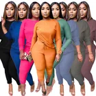 M2914 2020 New Arrival Women Plus Size Solid Color Knitted Casual Sports 2 Piece Set Lady Outfits
