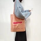 Girl School Bag Custom Girl School Book Tote Coral Color Lettering Cotton Bag Canvas