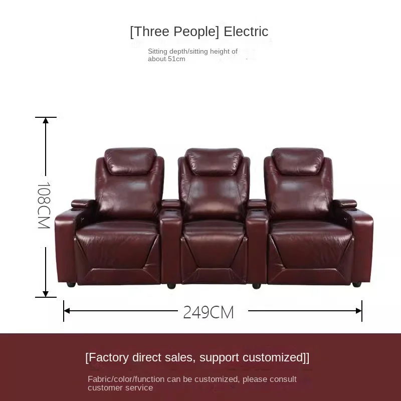 High-End Electric Multifunctional Home Theater Leather Sofa Set Top-Layer Cowhide Iron Frame Double Sofas Villa Living Room AV