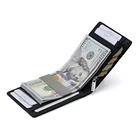 Bifold Money Clip Wallet Vintage Black Crazy Horse PU Men Slim Rfid Bifold Money Clip Wallet