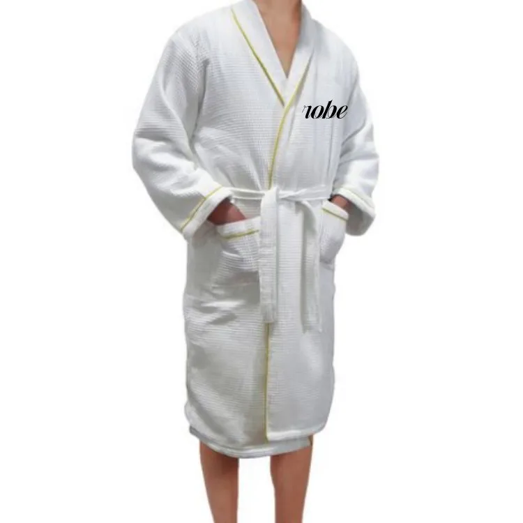 Custom hotel bathrobe waffle bathrobe with piping