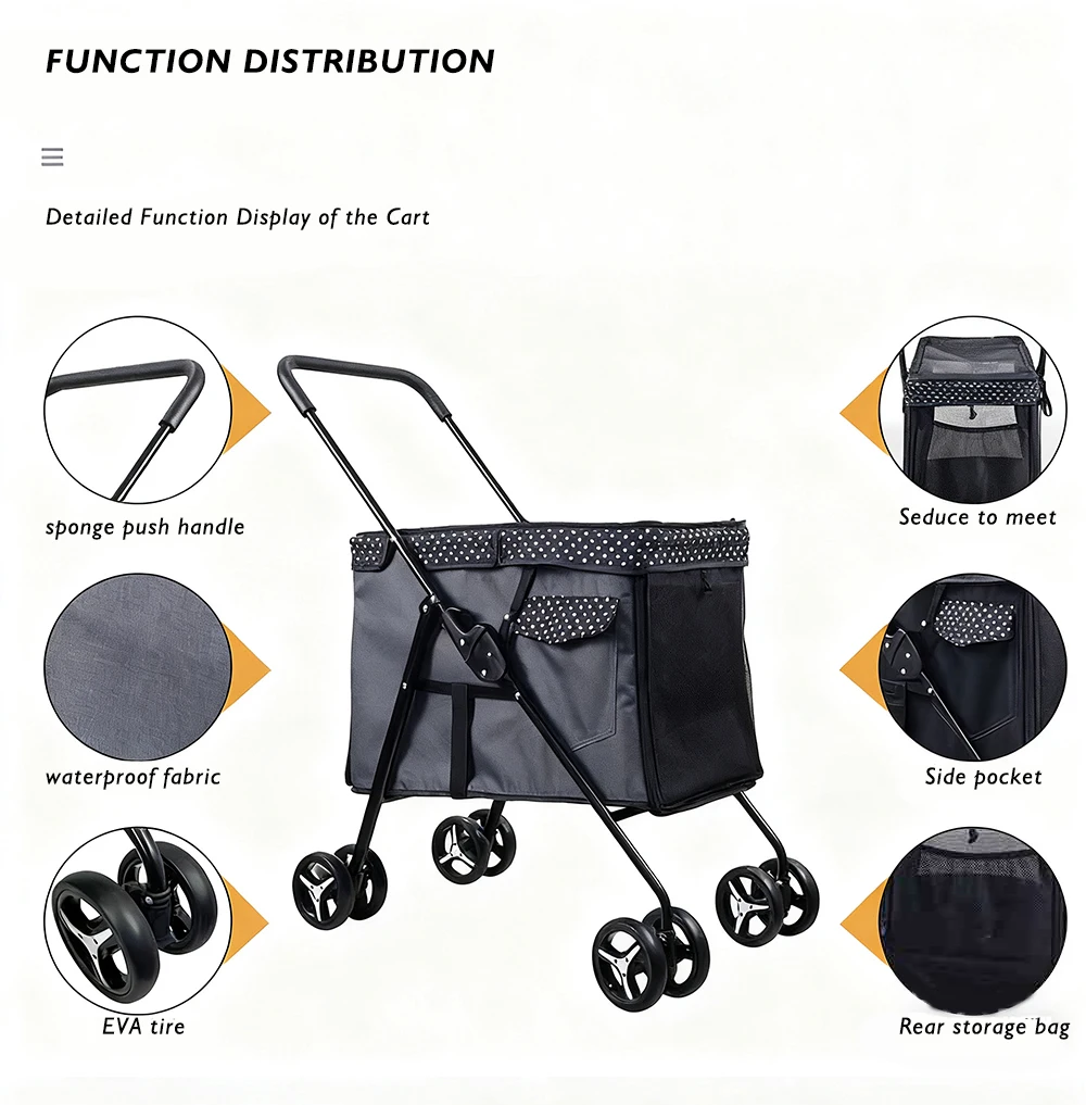 300D Oxford Cloth Foldable Pet Stroller 15KG Capacity Spacious for Cats and Dogs with Brake Storage Bag Pet Products details