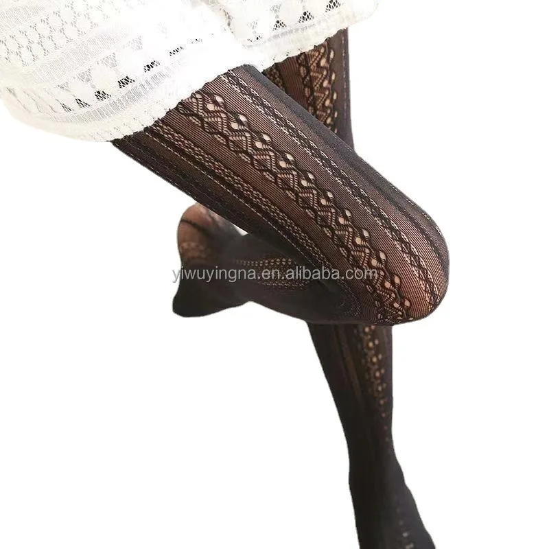 Customized Knitted Patterned Girls Hollow Lace Pantyhose Tights Vintage Veet Lolita Socks White Black 9