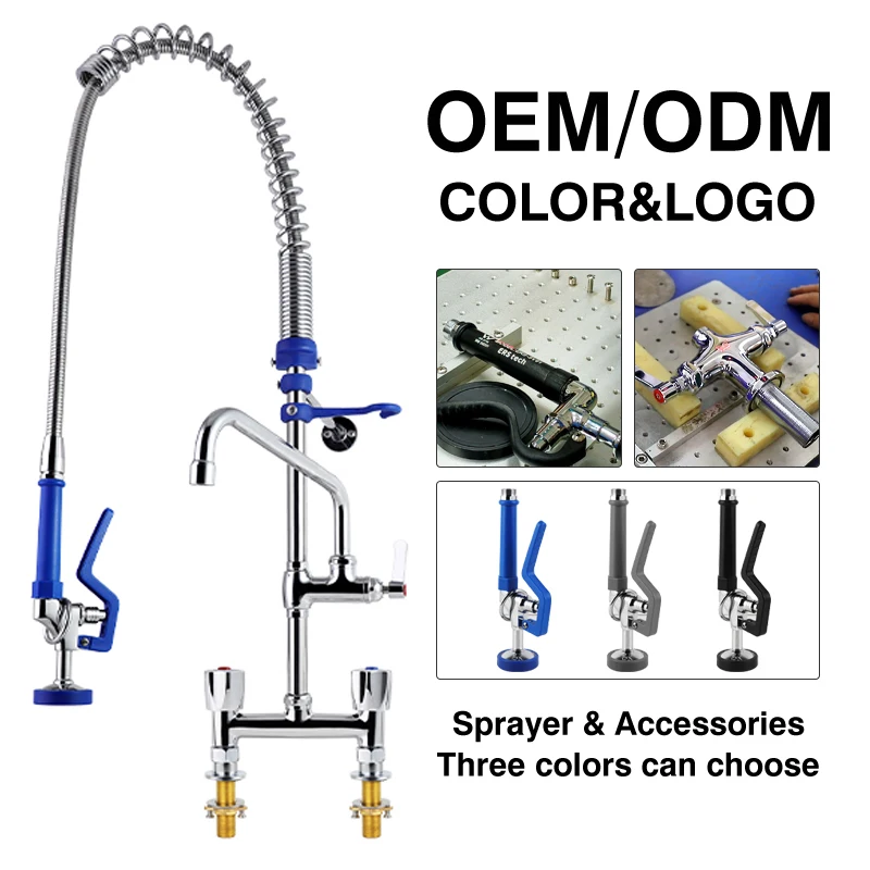 Dual Handle Short-Height Kitchen Deck Mounted Faucet Easy-Install Brass SUS304 Tube Spring Action Adjustable Pre-Rinse Unit 2 supplier
