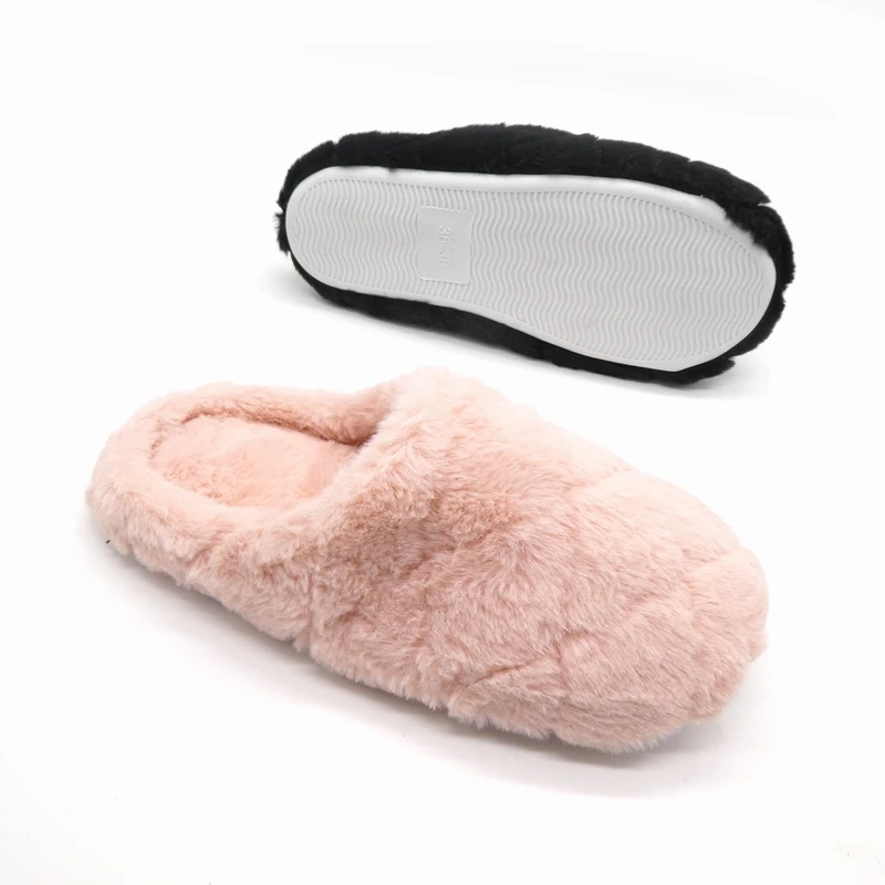 Women's Fluffy Shoes Short Plush Fur Slippers Flip Flop Slip on House Shoes Soft Flat Comfortable Anti-Slip Winter Indoor Shoes
