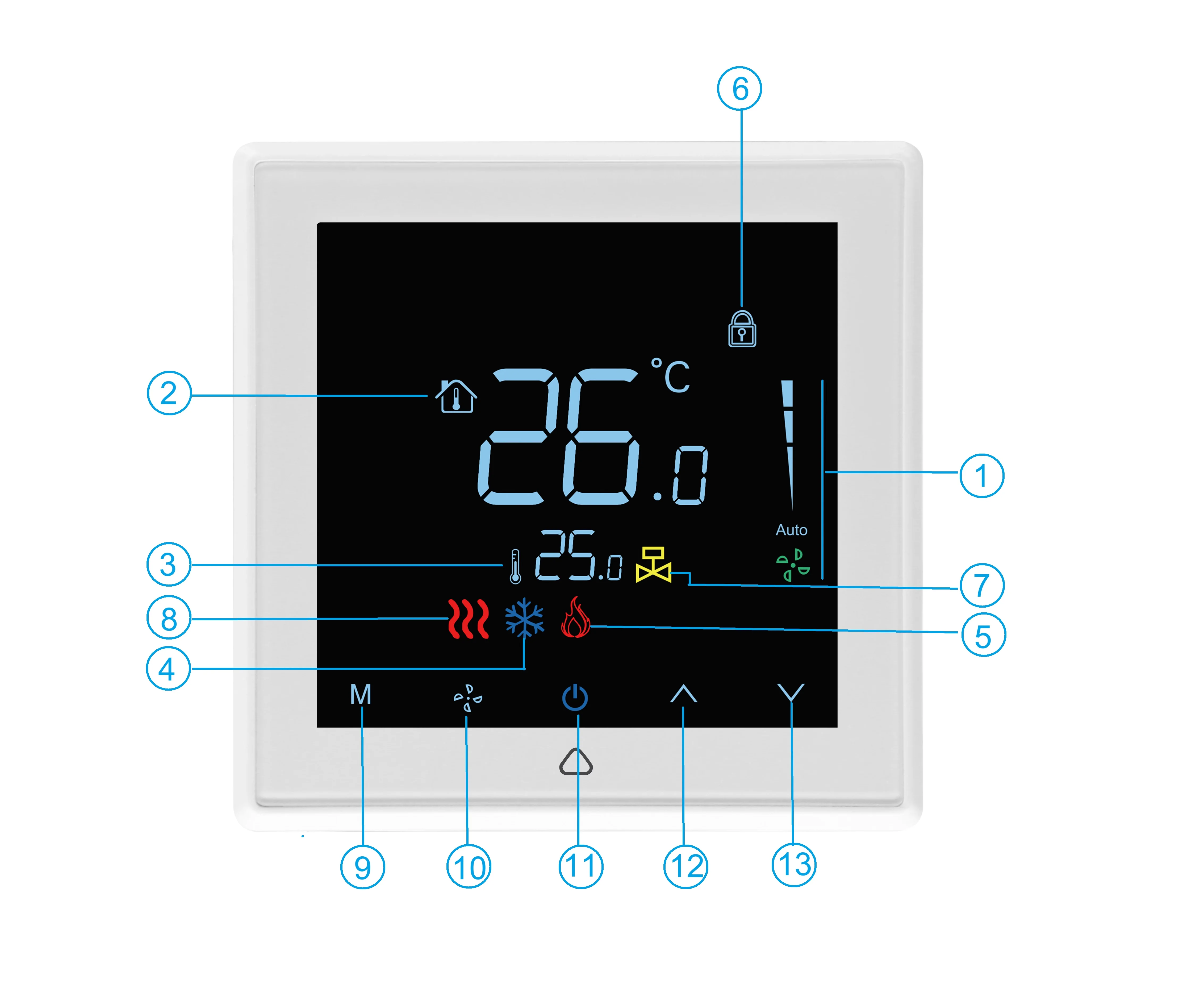 Modern Fan Coil Unit 3 Fan Speeds 1 Cooling Valve Underfloor Heating Smart Wi-Fi Thermostat Super Thin Easy Installation Hotel