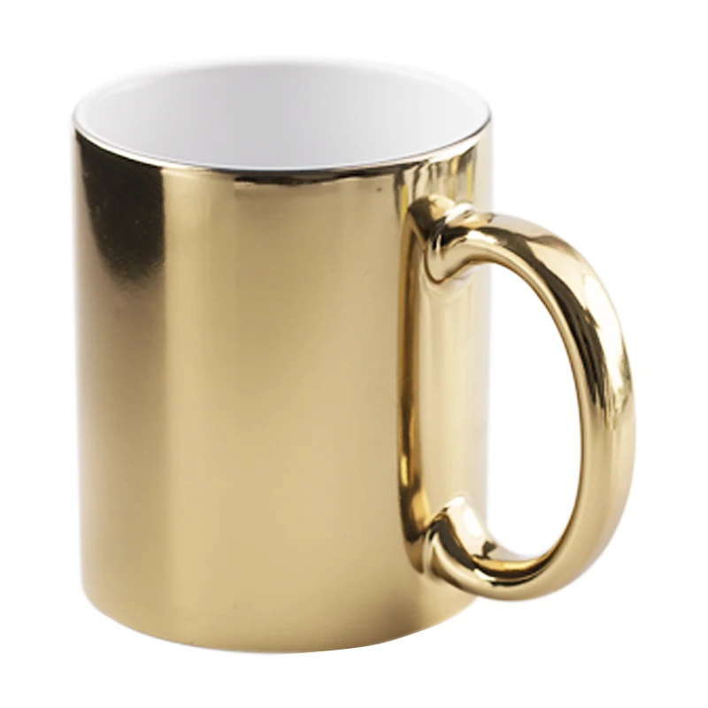 sublimation golden Silver Ceramic coffee mug cup sublimation with golden handle logo