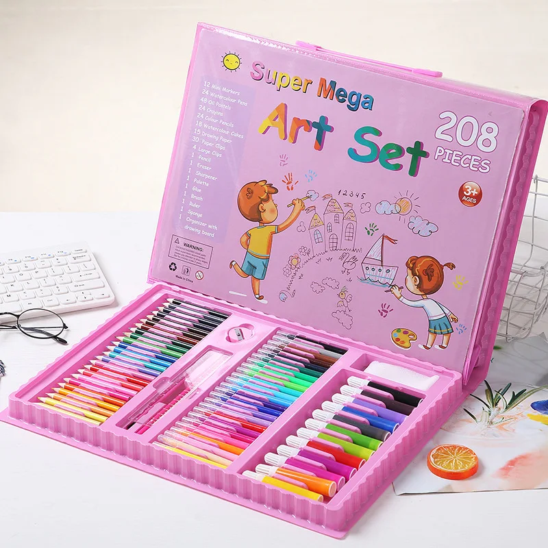 Custom Non-Toxic Plastic Kids Painting Drawing Art Set Coloring Book Stationery Set with Easel for Kids